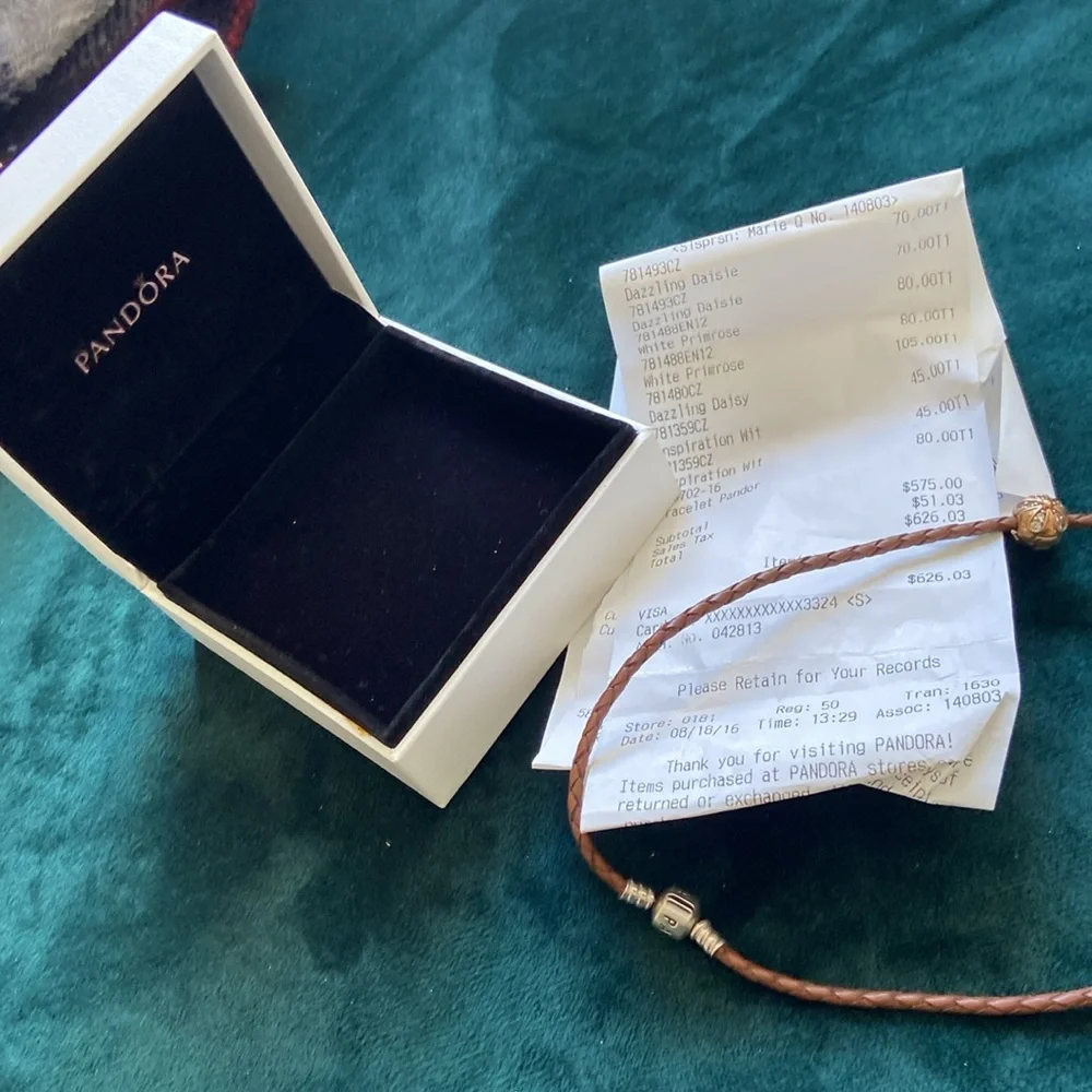 NWT 626 PANDORA  on the  Brown leather  Bracelet &  7 prices  of charm - Picture 15 of 16